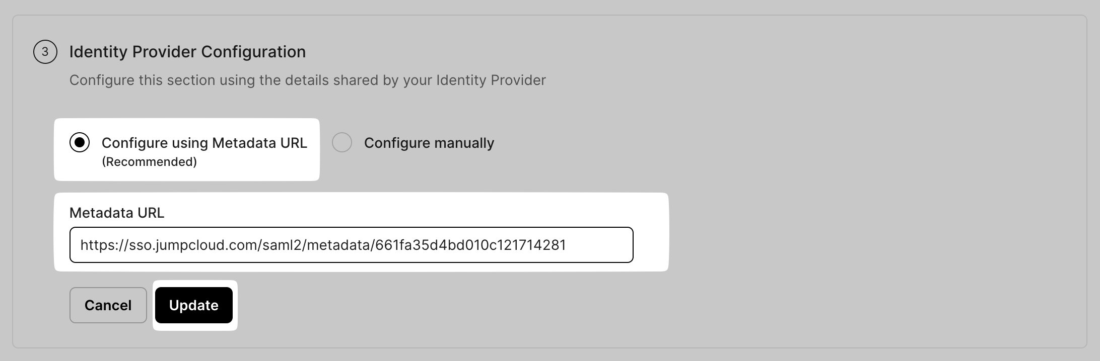 Paste Metadata URL on SSO Configuration Portal